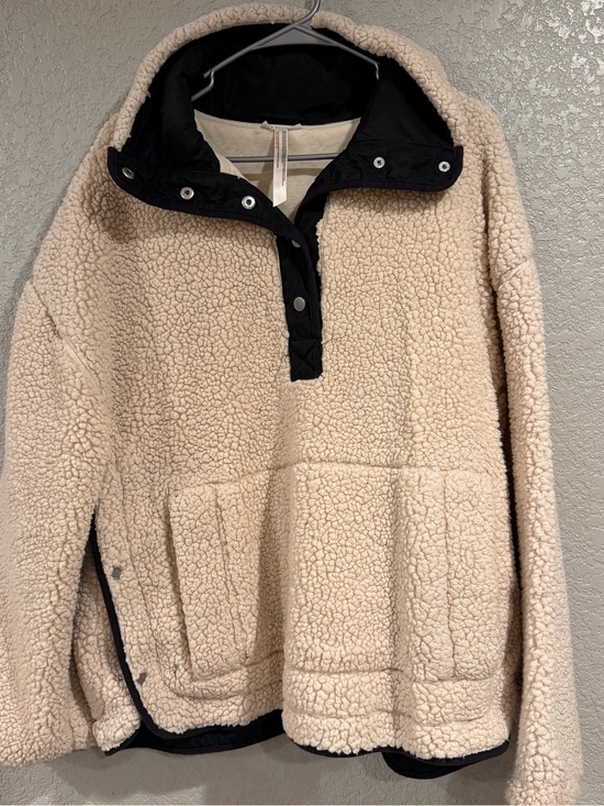 FP Movement by Free People Jackets & Blazers - Free People Movement Cozy Cream Sherpa Pullover Jacket with Black Trim